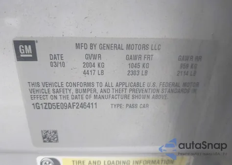 2010 Chevrolet Malibu Lt z USA, uszkodzony, nr VIN 1G1ZD5E09AF246411